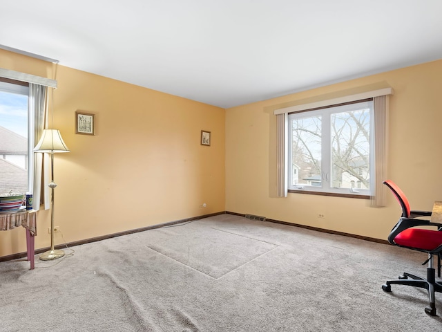 unfurnished office featuring a wealth of natural light and carpet