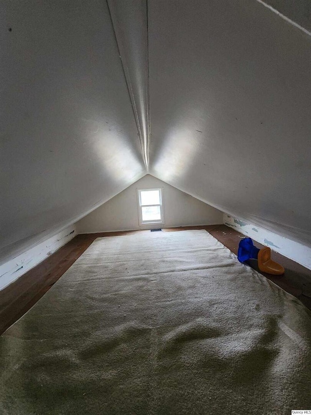 additional living space featuring lofted ceiling and carpet flooring