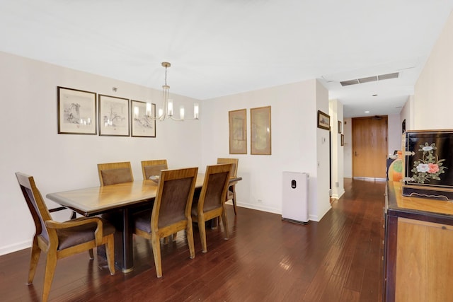 dining room with a notable chandelier and dark wood-type flooring