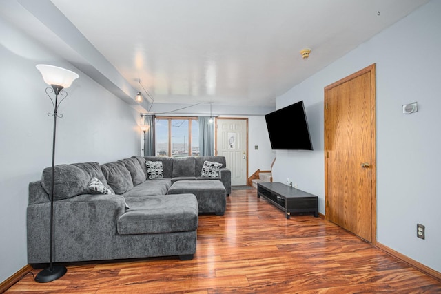 living room with dark wood-type flooring