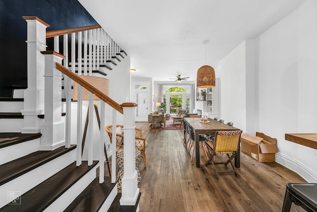 interior space featuring hardwood / wood-style flooring and ceiling fan