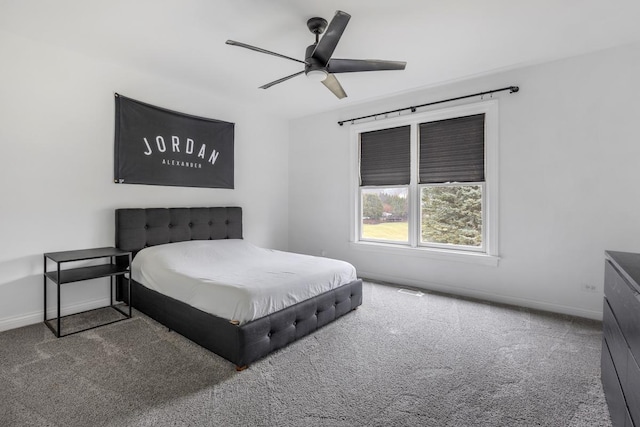 bedroom featuring ceiling fan and carpet flooring