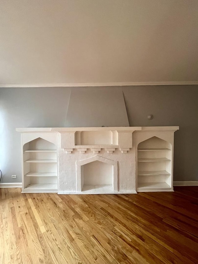 room details with hardwood / wood-style floors and crown molding