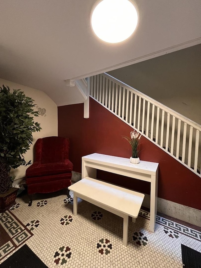 interior space featuring vaulted ceiling