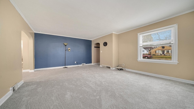 carpeted empty room with ornamental molding