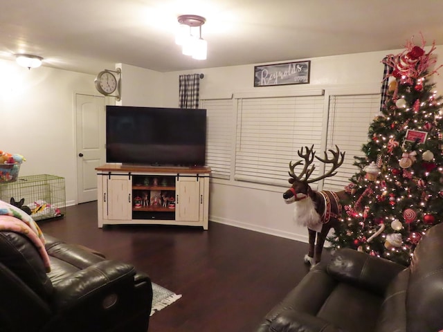 living room featuring dark hardwood / wood-style floors