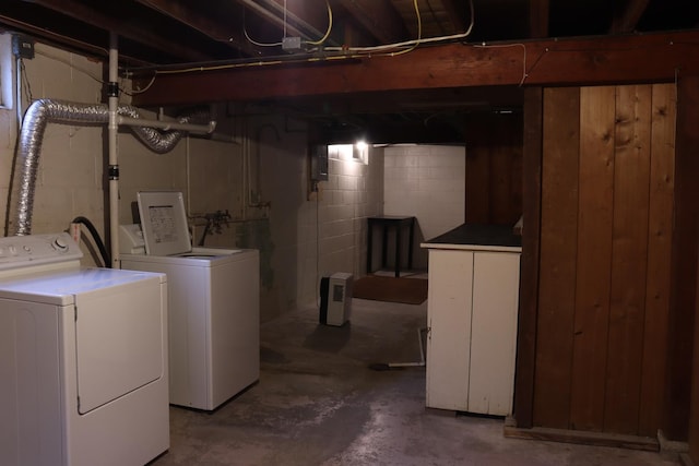 basement with separate washer and dryer