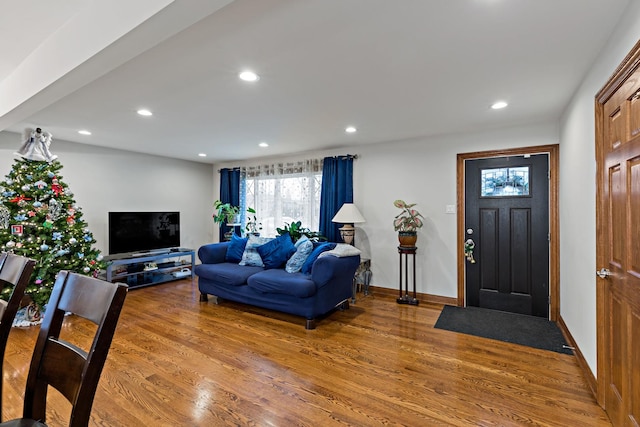 living room with hardwood / wood-style flooring