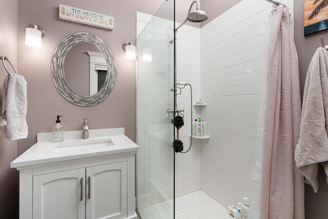 bathroom featuring vanity and walk in shower