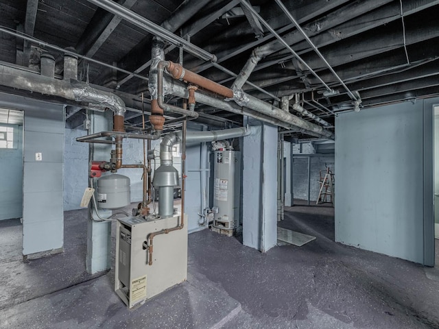 basement featuring gas water heater