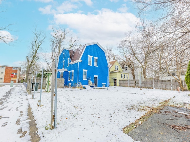 view of snow covered property