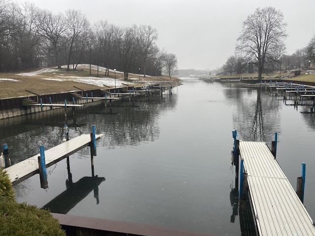 view of dock with a water view