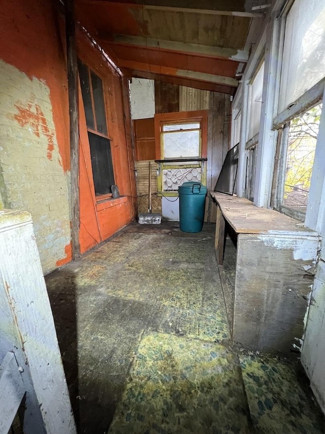 miscellaneous room with lofted ceiling