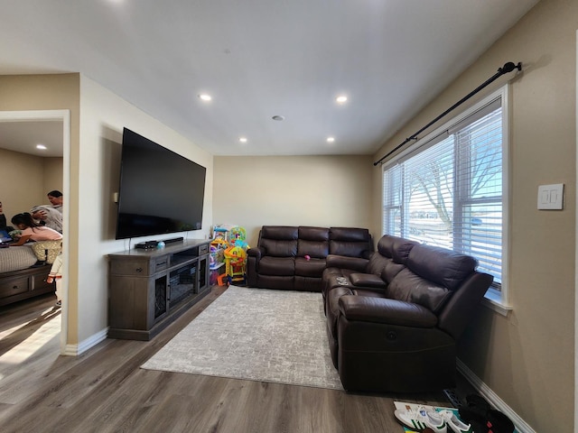 living room with hardwood / wood-style flooring