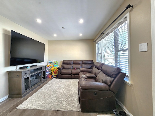 living room with hardwood / wood-style floors