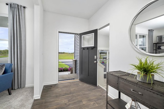 foyer entrance with dark wood-type flooring