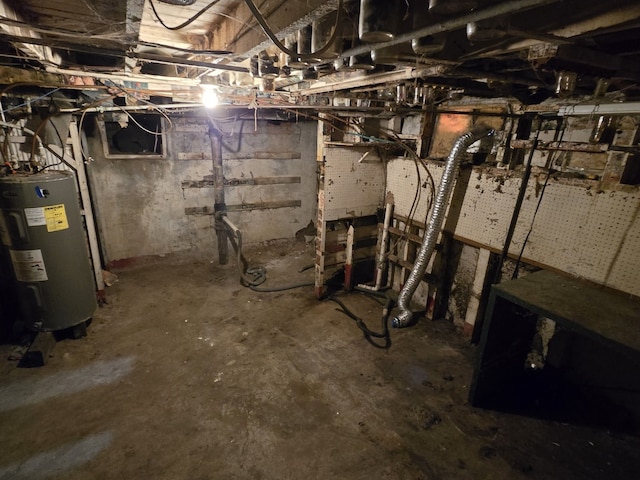 basement featuring electric water heater