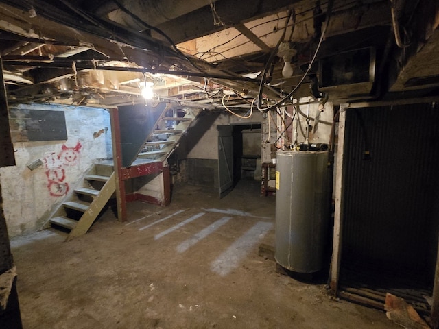 basement featuring water heater