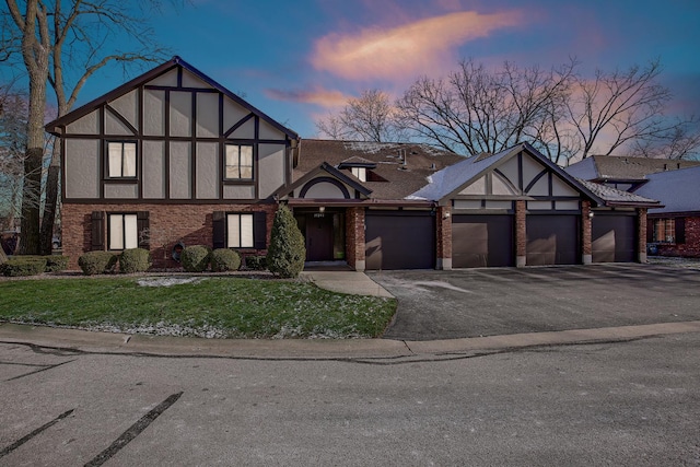 tudor house with a garage