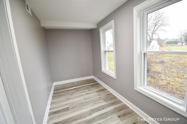 spare room featuring light hardwood / wood-style floors