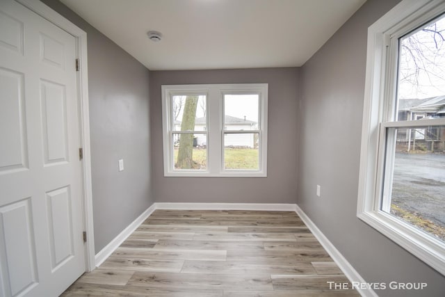 spare room featuring a healthy amount of sunlight and light hardwood / wood-style flooring