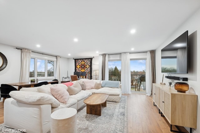 living room with light hardwood / wood-style floors