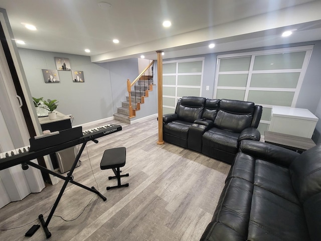 living room with light wood-type flooring