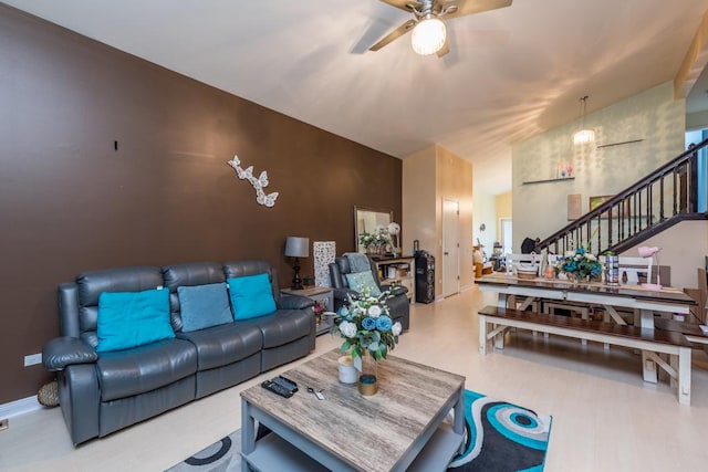 living room featuring ceiling fan