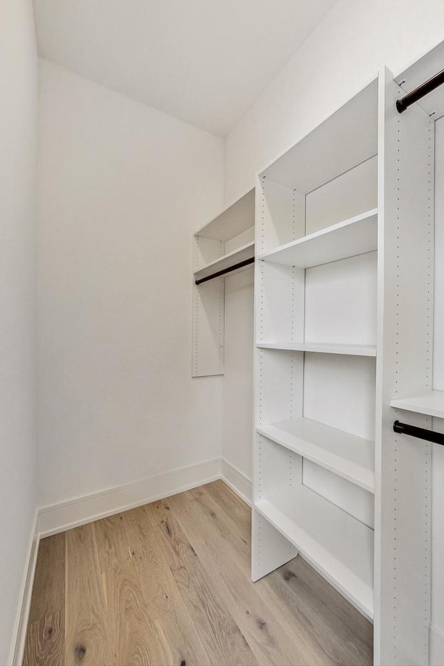 walk in closet with light wood-style floors