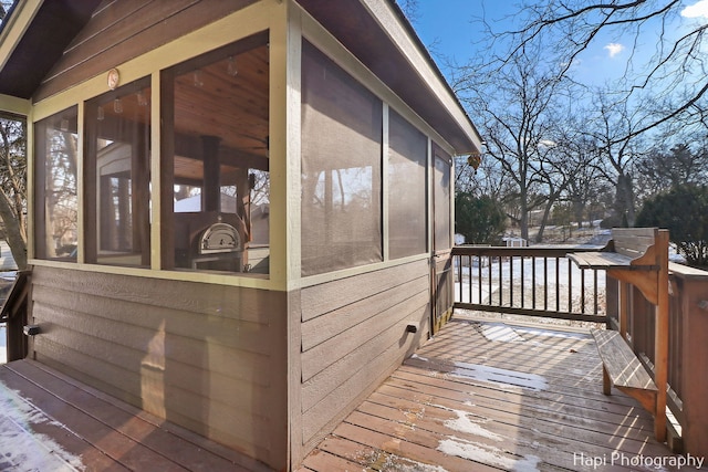 deck featuring a sunroom