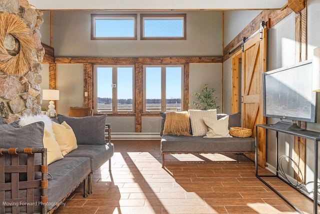 interior space with a barn door