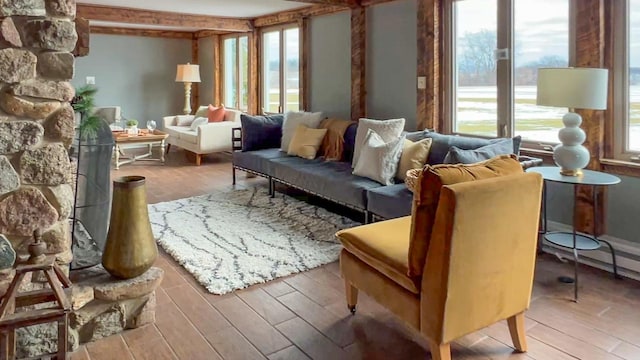 living area with wood-type flooring and a wealth of natural light