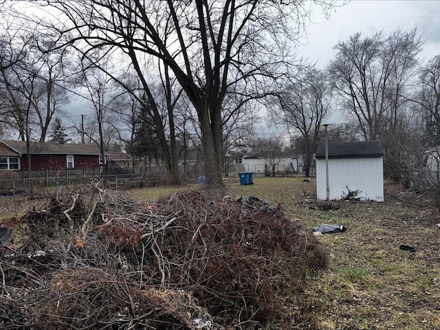 view of yard with a shed