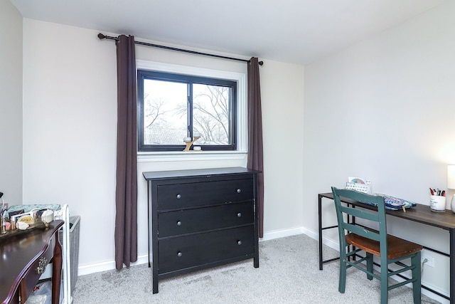 home office featuring light colored carpet