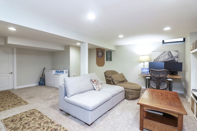 living room with light carpet