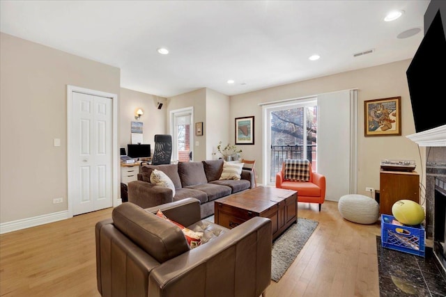 living room featuring light hardwood / wood-style flooring