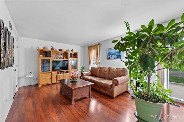 living room featuring dark hardwood / wood-style floors