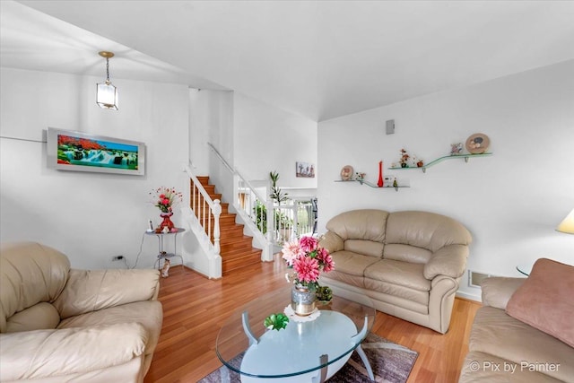 living room with hardwood / wood-style flooring