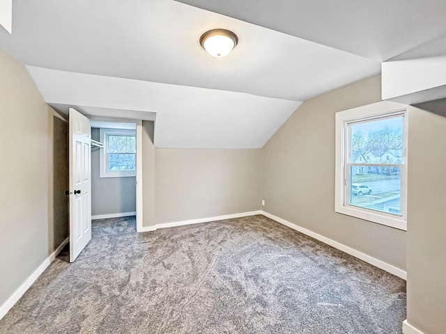 additional living space featuring carpet flooring and lofted ceiling