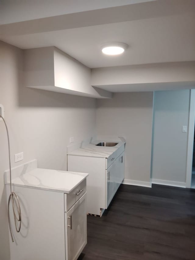 washroom featuring sink and dark hardwood / wood-style floors