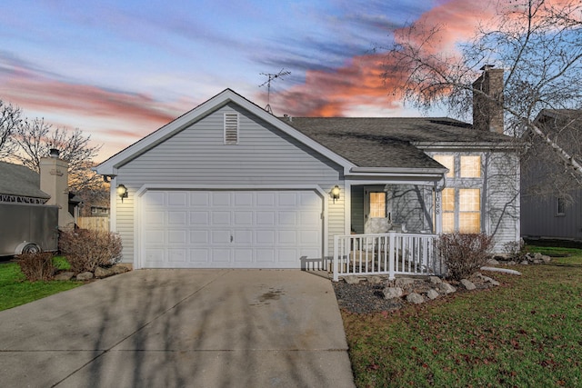 single story home with a garage