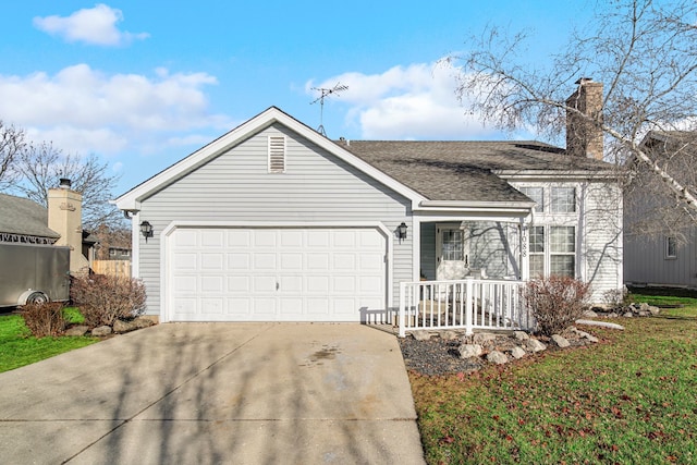 ranch-style home featuring a garage and a front yard