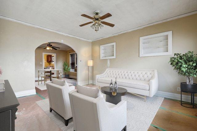 living room with ceiling fan