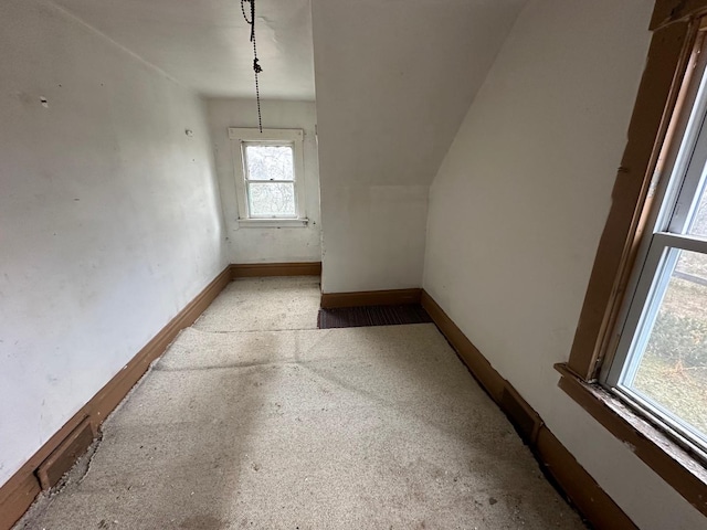 bonus room featuring a wealth of natural light and vaulted ceiling