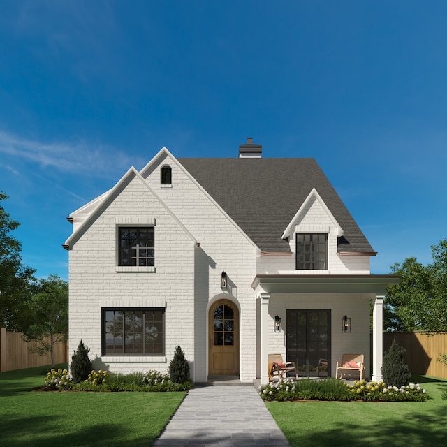 view of front of property featuring a front lawn and a porch