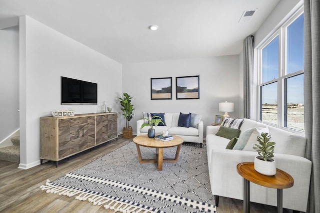 living room with hardwood / wood-style floors