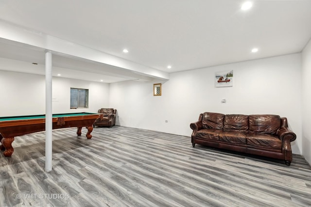 game room featuring hardwood / wood-style floors and pool table