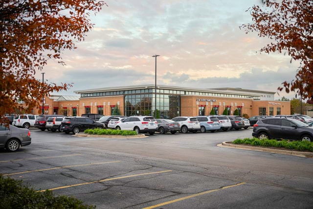 view of parking at dusk