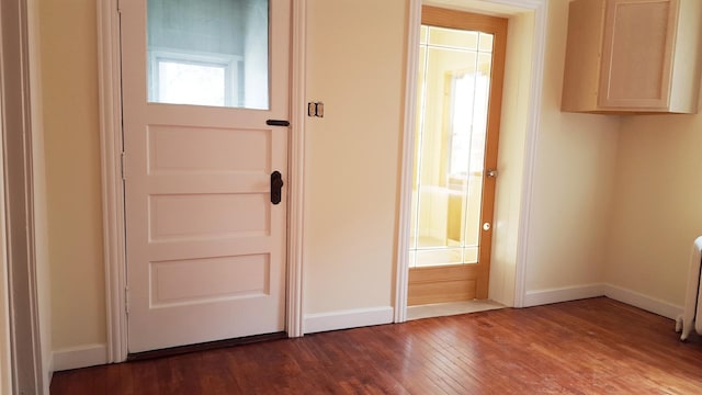 doorway featuring dark wood-type flooring