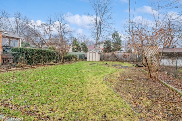 view of yard with a storage shed